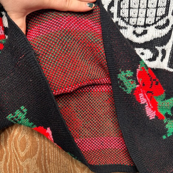 VTG Courtney Blake Acrylic Knit Rose Graphic Sweater Oversize USA Made Red White - Picture 7 of 8